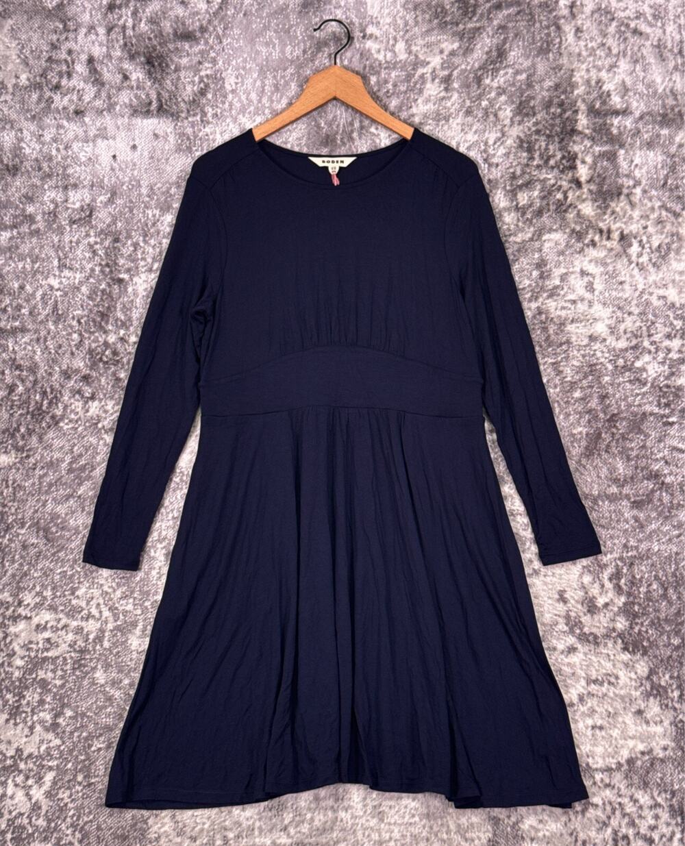 New Boden Dress 12 Petite Womens Navy Blue Jersey Long Sleeve